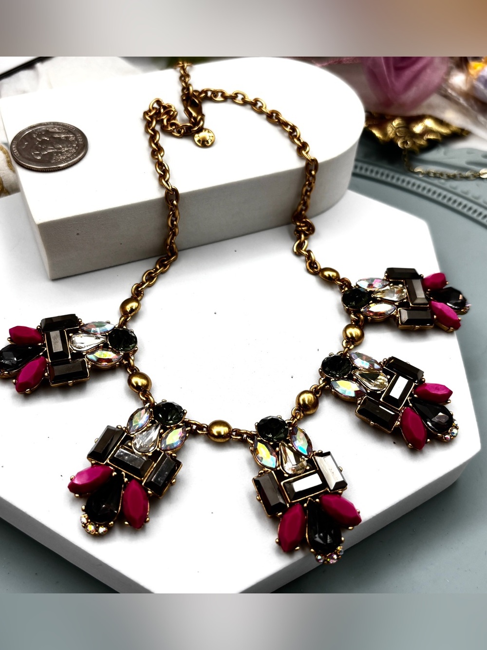 J.Crew vintage Gold tone multi crystal statement necklace